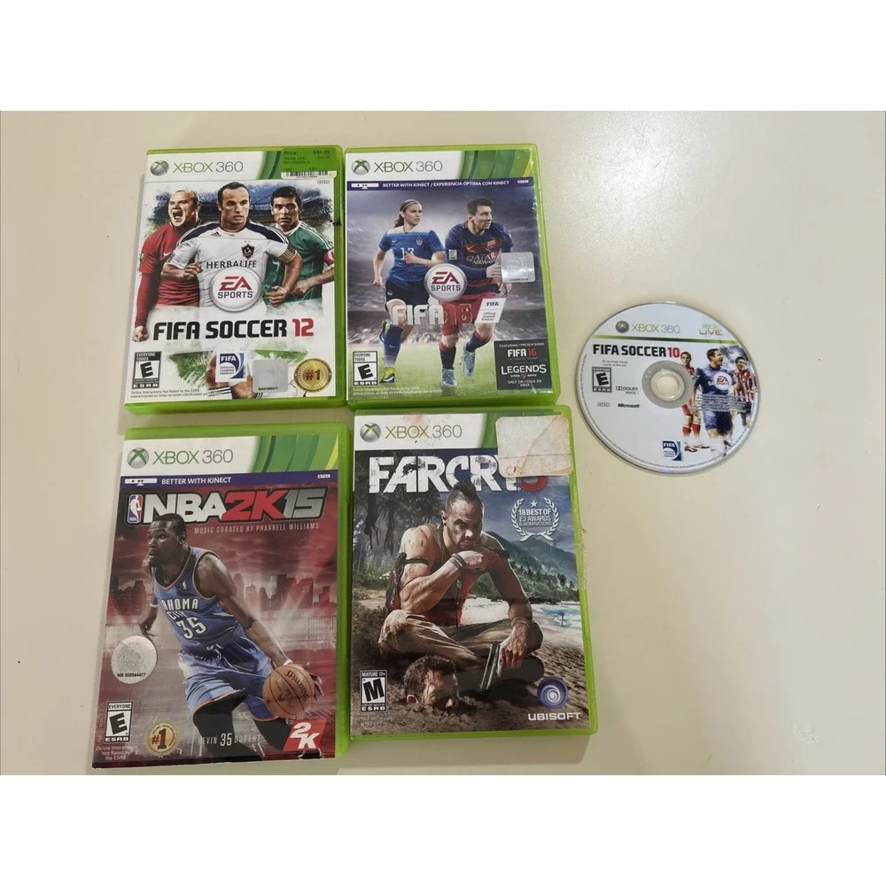 5 Games FIFA12, FIFA16, NBA 2K15, Far Cry 3 Microsoft Xbox 360 Video Games